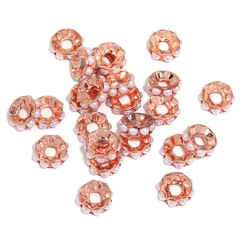 Wholesale 100pcs 17mm Pearl Round Straight Edge Diamond Ring Metal Spacer Beads Spacer